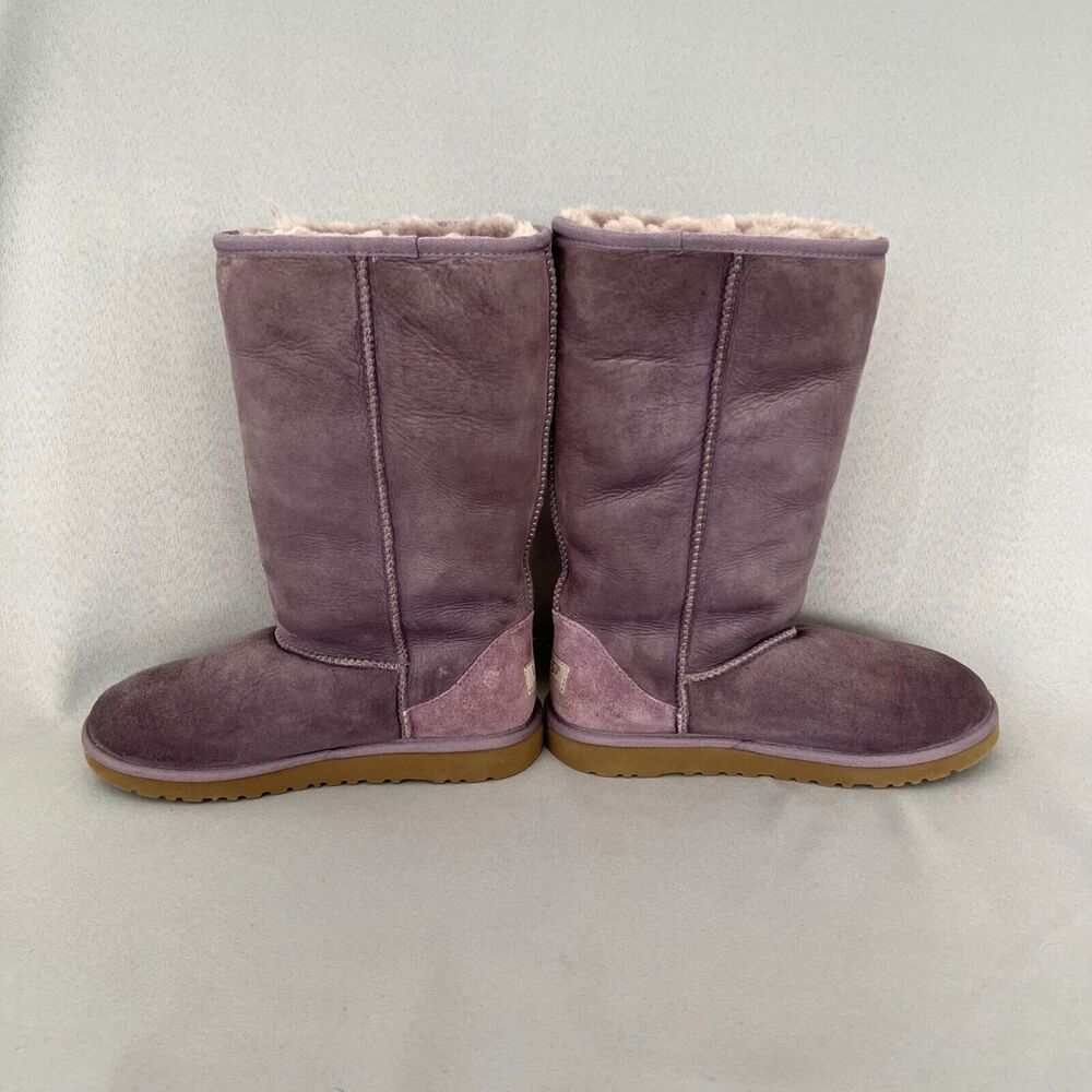 Womens UGG Boots Classic Tall Purple Sheepskin Suede Wool Boho Malibu Sz 6 Fits7 - Picture 14 of 16